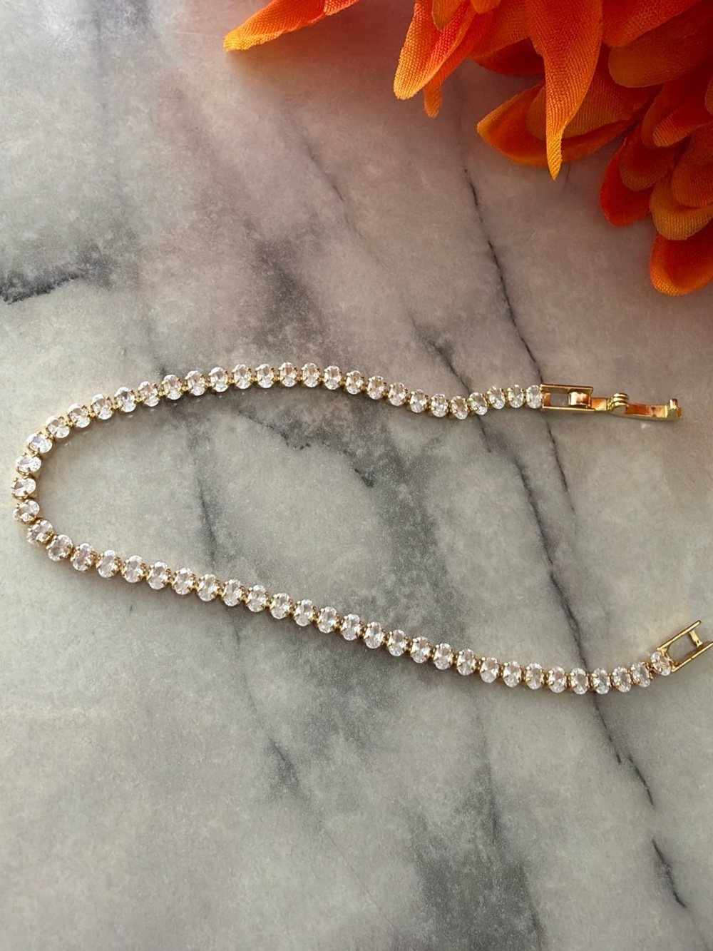 Gold Tennis Bracelet with Clear Crystals - Women Jewelry